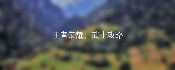 王者荣耀：武士攻略