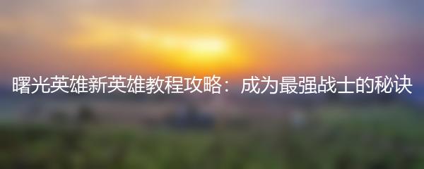 曙光英雄新英雄教程攻略：成为最强战士的秘诀