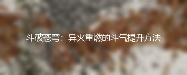 斗破苍穹：异火重燃的斗气提升方法