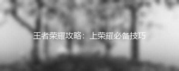 王者荣耀攻略：上荣耀必备技巧