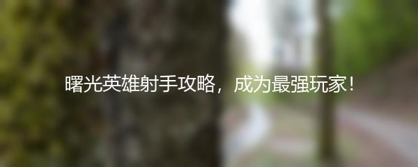 曙光英雄射手攻略，成为最强玩家！