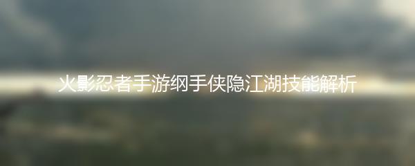火影忍者手游纲手侠隐江湖技能解析
