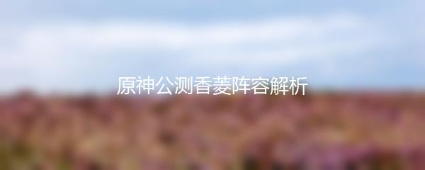 原神公测香菱阵容解析