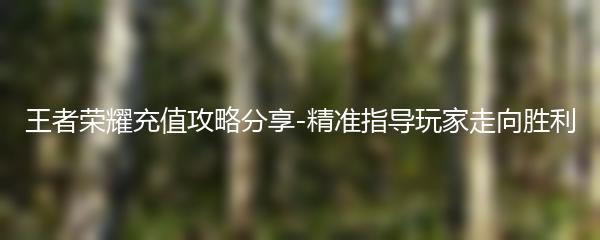 王者荣耀充值攻略分享-精准指导玩家走向胜利