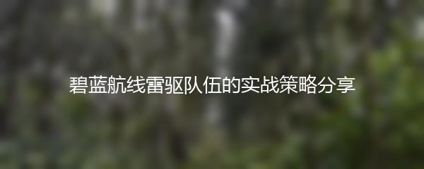 碧蓝航线雷驱队伍的实战策略分享