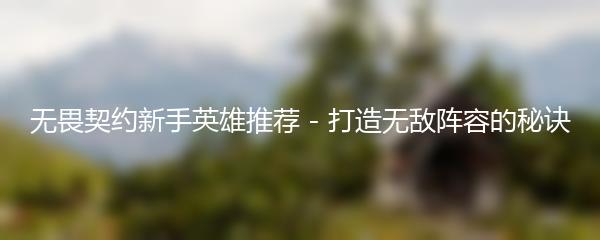 无畏契约新手英雄推荐 - 打造无敌阵容的秘诀