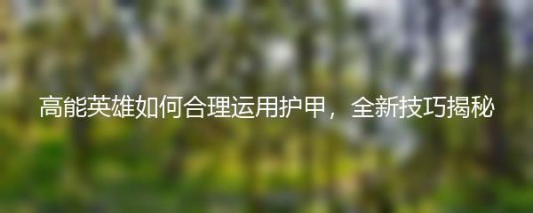 高能英雄如何合理运用护甲，全新技巧揭秘