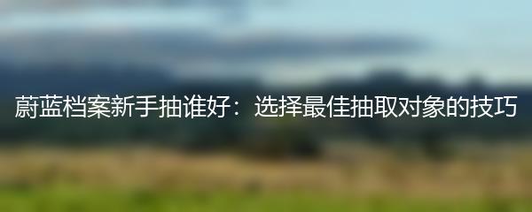 蔚蓝档案新手抽谁好：选择最佳抽取对象的技巧