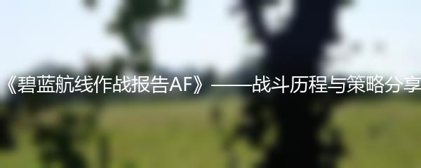 《碧蓝航线作战报告AF》——战斗历程与策略分享