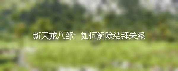 新天龙八部：如何解除结拜关系