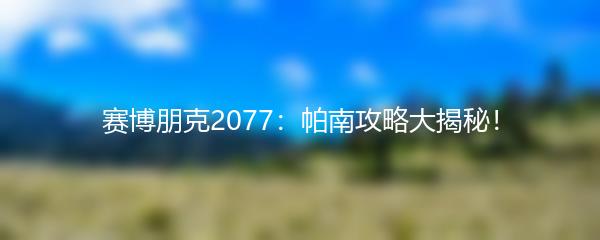 赛博朋克2077：帕南攻略大揭秘！