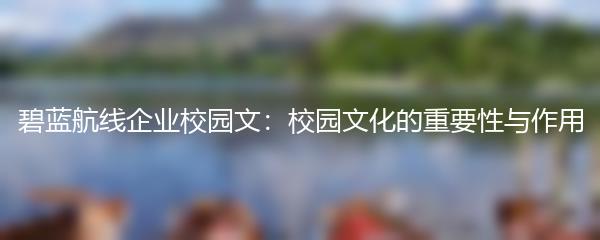 碧蓝航线企业校园文：校园文化的重要性与作用
