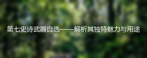 第七史诗武器自选——解析其独特魅力与用途