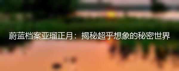 蔚蓝档案亚瑠正月：揭秘超乎想象的秘密世界