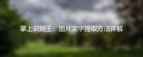 掌上识别王：图片文字提取方法详解