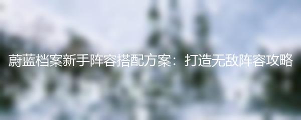 蔚蓝档案新手阵容搭配方案：打造无敌阵容攻略