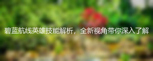 碧蓝航线英雄技能解析，全新视角带你深入了解