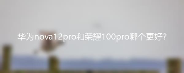 华为nova12pro和荣耀100pro哪个更好？