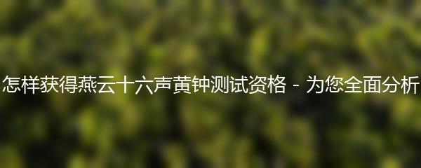 怎样获得燕云十六声黄钟测试资格 - 为您全面分析