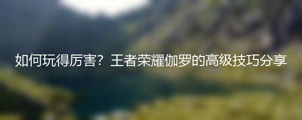 如何玩得厉害？王者荣耀伽罗的高级技巧分享