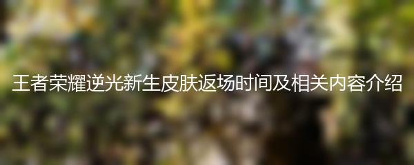 王者荣耀逆光新生皮肤返场时间及相关内容介绍