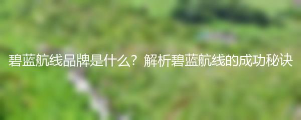 碧蓝航线品牌是什么？解析碧蓝航线的成功秘诀