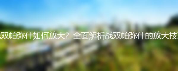战双帕弥什如何放大？全面解析战双帕弥什的放大技巧