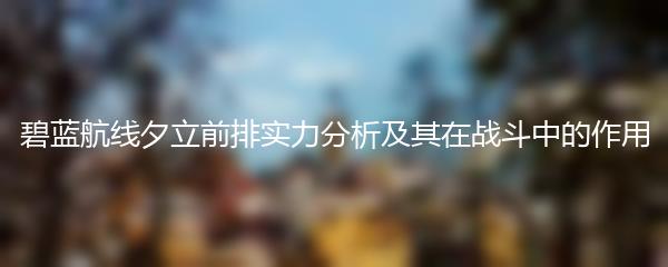 碧蓝航线夕立前排实力分析及其在战斗中的作用