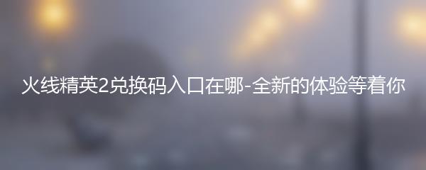 火线精英2兑换码入口在哪-全新的体验等着你