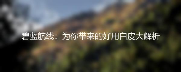 碧蓝航线：为你带来的好用白皮大解析