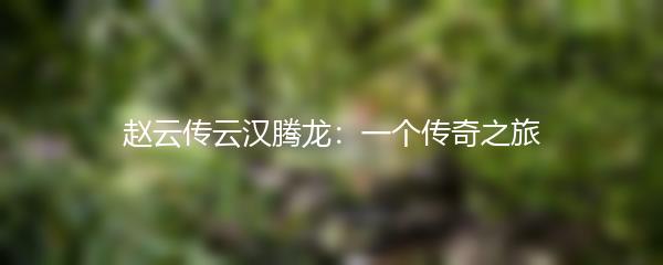 赵云传云汉腾龙：一个传奇之旅