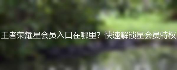 王者荣耀星会员入口在哪里？快速解锁星会员特权