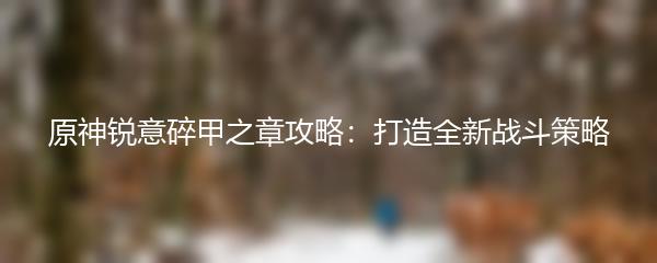 原神锐意碎甲之章攻略：打造全新战斗策略