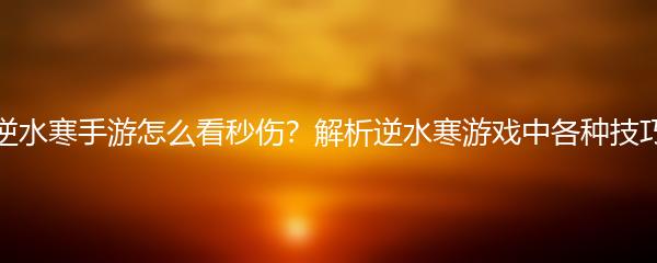 逆水寒手游怎么看秒伤？解析逆水寒游戏中各种技巧