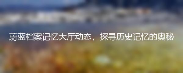 蔚蓝档案记忆大厅动态，探寻历史记忆的奥秘