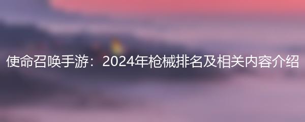 使命召唤手游：2024年枪械排名及相关内容介绍