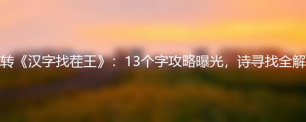 玩转《汉字找茬王》：13个字攻略曝光，诗寻找全解析