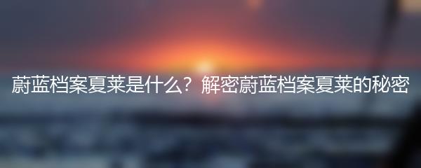 蔚蓝档案夏莱是什么？解密蔚蓝档案夏莱的秘密