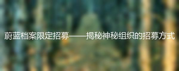 蔚蓝档案限定招募——揭秘神秘组织的招募方式