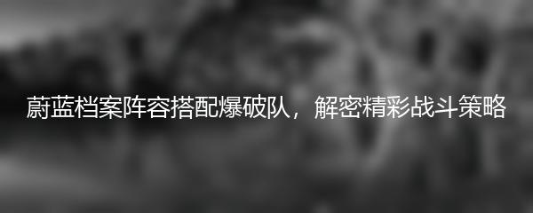 蔚蓝档案阵容搭配爆破队，解密精彩战斗策略