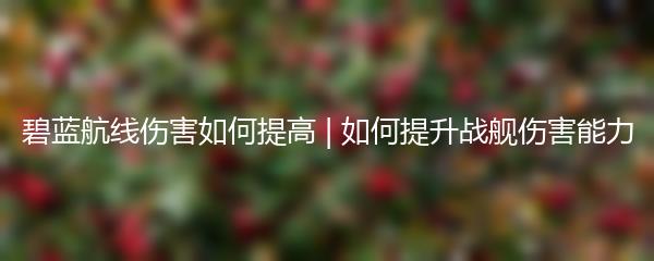 碧蓝航线伤害如何提高 | 如何提升战舰伤害能力