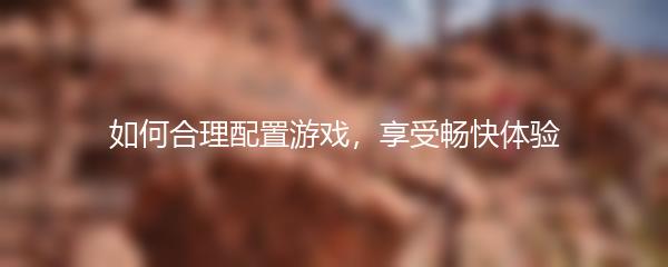 如何合理配置游戏，享受畅快体验