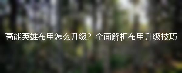 高能英雄布甲怎么升级？全面解析布甲升级技巧