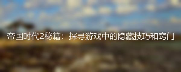 帝国时代2秘籍：探寻游戏中的隐藏技巧和窍门
