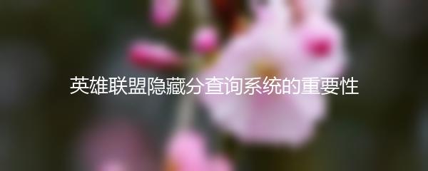 英雄联盟隐藏分查询系统的重要性