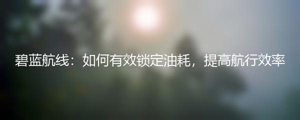 碧蓝航线：如何有效锁定油耗，提高航行效率