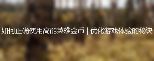 如何正确使用高能英雄金币 | 优化游戏体验的秘诀