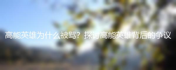 高能英雄为什么被骂？探讨高能英雄背后的争议