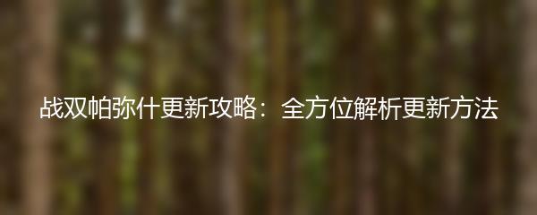 战双帕弥什更新攻略：全方位解析更新方法