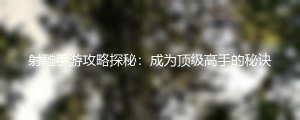 射雕手游攻略探秘：成为顶级高手的秘诀